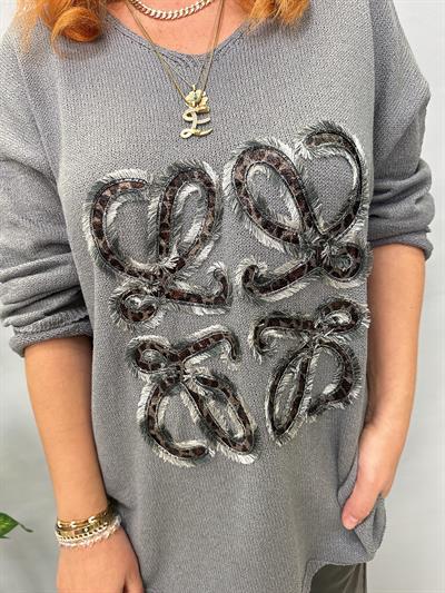 0016 V YAKA LEOPAR DETAY TRİKO GRİ