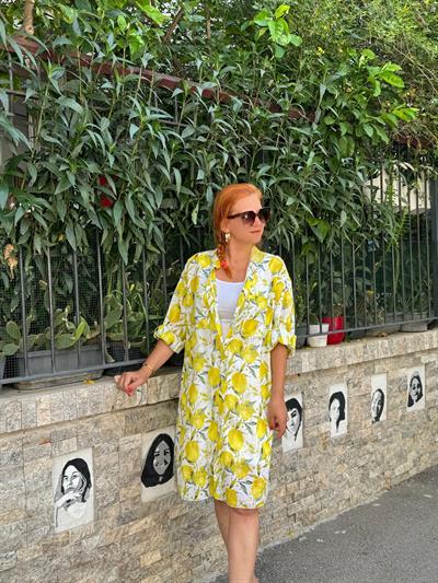 016718 PREMIUM İTHAL  PAMUKLU  GÖMLEK  LİMON DESEN  46 BEDENE KADAR UYUMLUDUR 