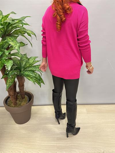 0710 Degaje Yaka Triko Fuşya