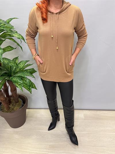 0711 Kapşonlu Triko Camel