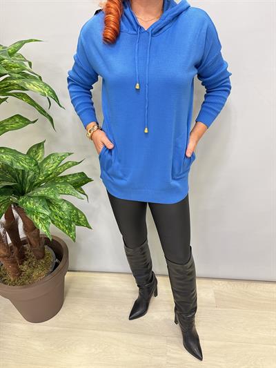 0711 Kapşonlu Triko Mavi