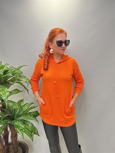 0711 Kapşonlu Triko Turuncu 