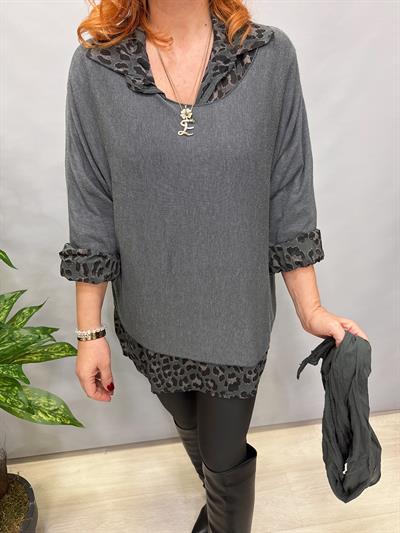 0909 İTALYAN FULAR DETAY GÖMLEKLİ TRİKO GRİ