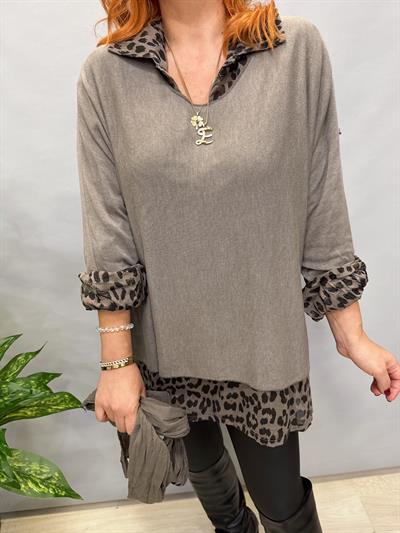 0909 İTALYAN FULAR DETAY GÖMLEKLİ TRİKO VİZON