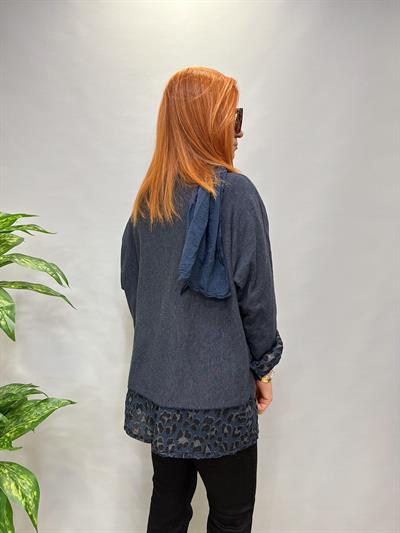 0909 İTALYAN FULAR DETAY GÖMLEKLİ TRİKO MAVİ