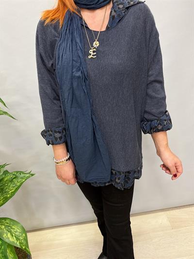 0909 İTALYAN FULAR DETAY GÖMLEKLİ TRİKO MAVİ