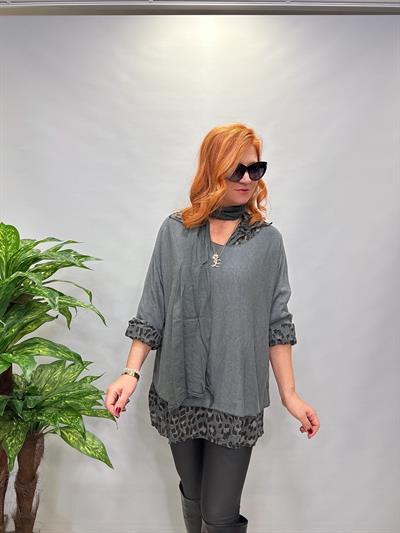 0909 İTALYAN FULAR DETAY GÖMLEKLİ TRİKO GRİ