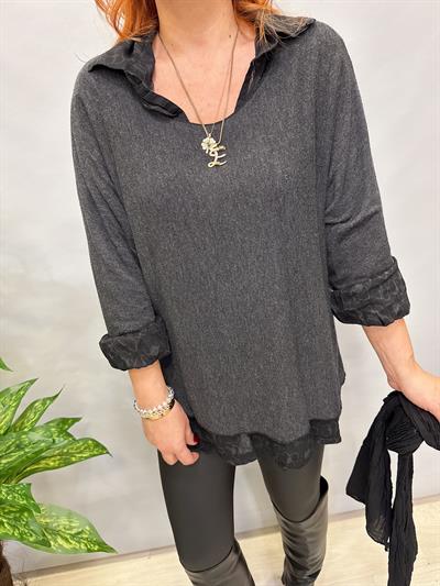 0909 İTALYAN FULAR DETAY GÖMLEKLİ TRİKO ANTRASİT