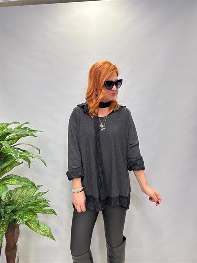 0909 İTALYAN FULAR DETAY GÖMLEKLİ TRİKO ANTRASİT