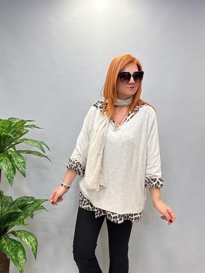 0909 İTALYAN FULAR DETAY GÖMLEKLİ TRİKO TAŞ