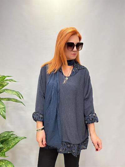 0909 İTALYAN FULAR DETAY GÖMLEKLİ TRİKO MAVİ