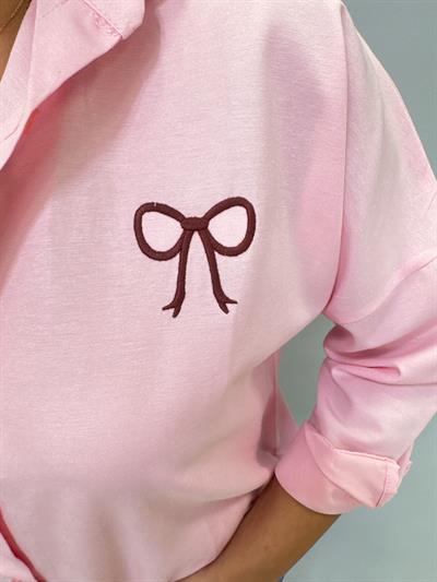 1 beden Küçük Alınız  6610 Nakış Detaylı Gömlek Pembe 