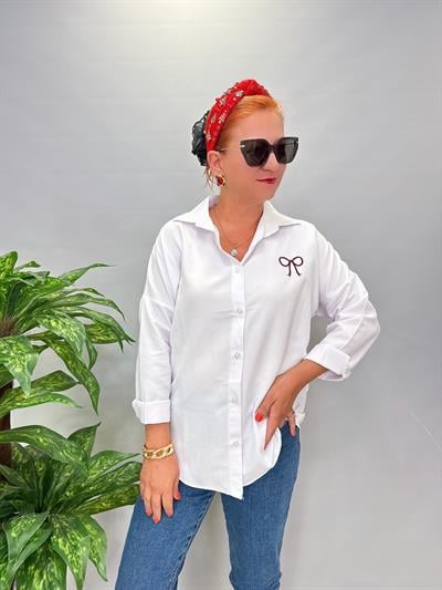 1 beden Küçük Alınız  6610 Nakış Detaylı Gömlek Beyaz