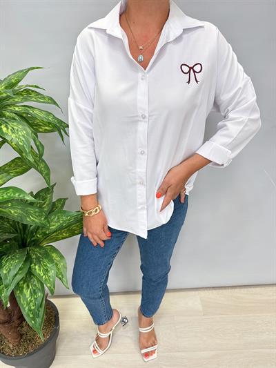 1 beden Küçük Alınız  6610 Nakış Detaylı Gömlek Beyaz