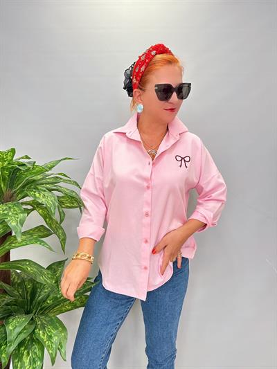 1 beden Küçük Alınız  6610 Nakış Detaylı Gömlek Pembe 