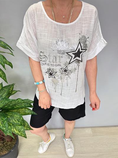 2030  Italyan Desenli Bluz Beyaz