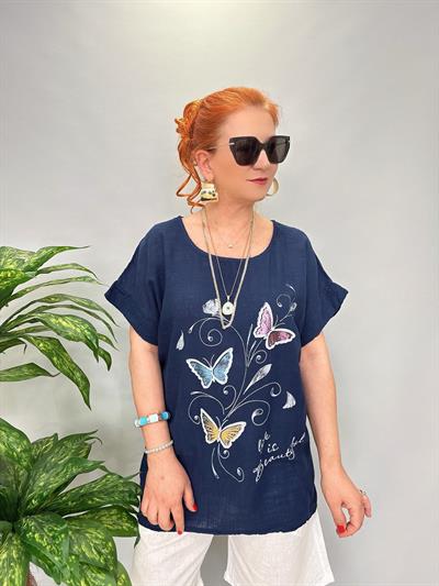 2030 Italyan Desenli Bluz Lacivert