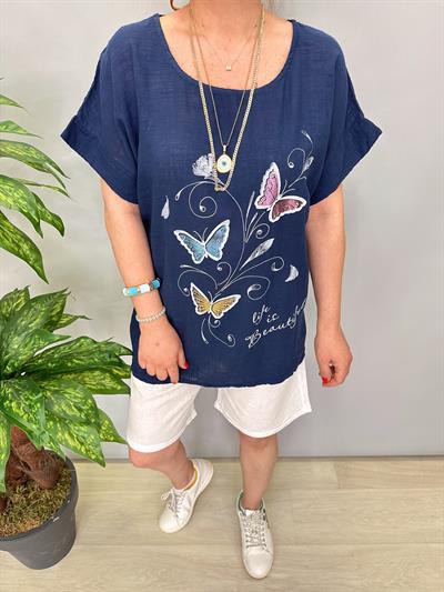 2030 Italyan Desenli Bluz Lacivert