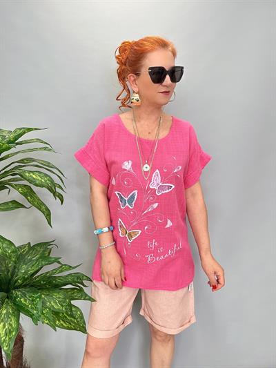 2030 Italyan Desenli Bluz Pembe