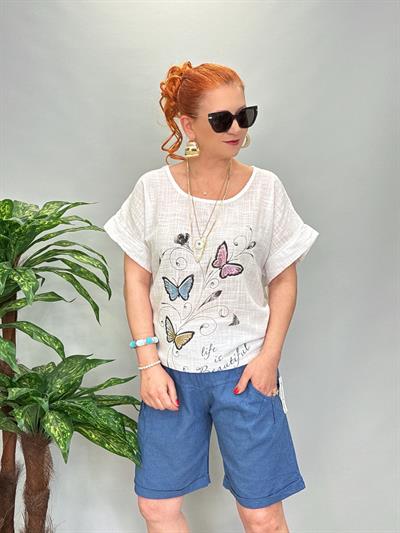 1010 Pamuk Keten Şort Mavi