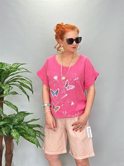 1010 Pamuk Keten Şort Pudra