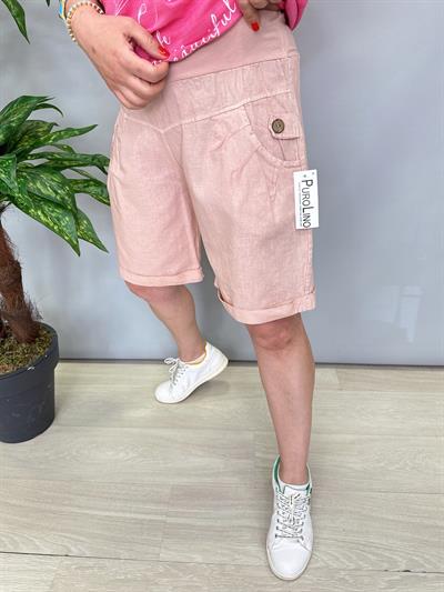 1010 Pamuk Keten Şort Pudra