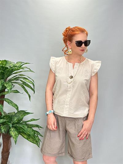 1010 Pamuk Keten Şort Vizon