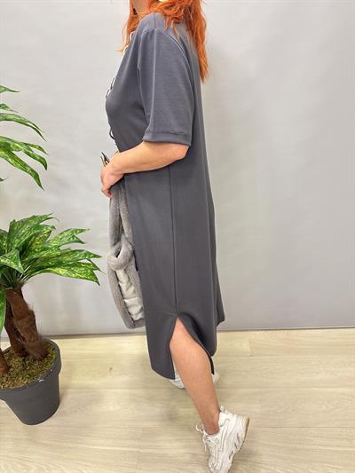 115 LİKRALI V YAKA MODAL ELBİSE GRİ