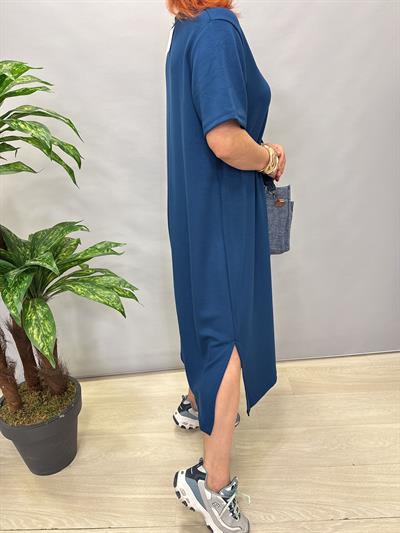 115 LİKRALI V YAKA MODAL ELBİSE İNDİGO MAVİ