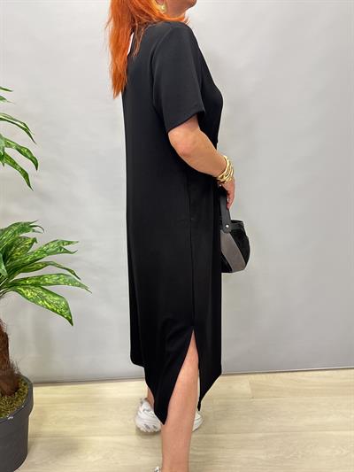 115 LİKRALI V YAKA MODAL ELBİSE SİYAH