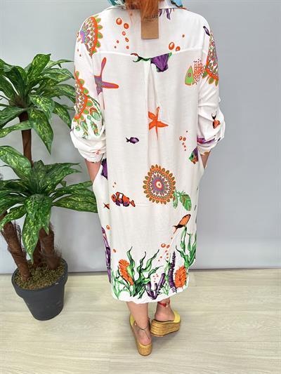 12080 Pamuklu Viskon Gömlek Elbise Beyaz