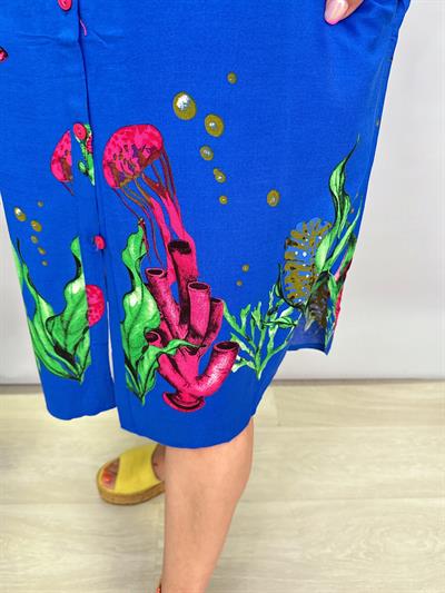 12080 Pamuklu Viskon Gömlek Elbise Mavi