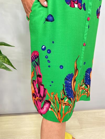 12080 Pamuklu Viskon Gömlek Elbise Yeşil