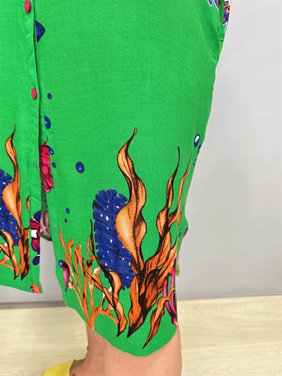 12080 Pamuklu Viskon Gömlek Elbise Yeşil