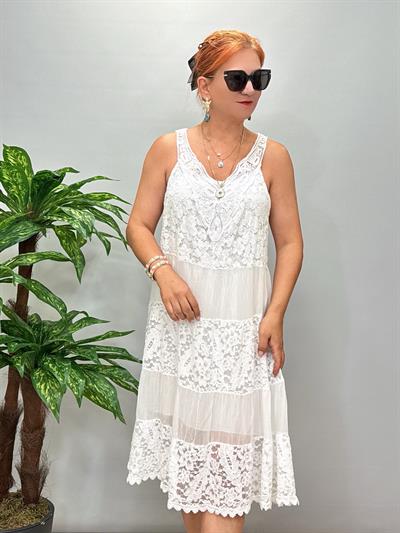 ASL 1240 Italyan Payet Detaylı Elbise Beyaz