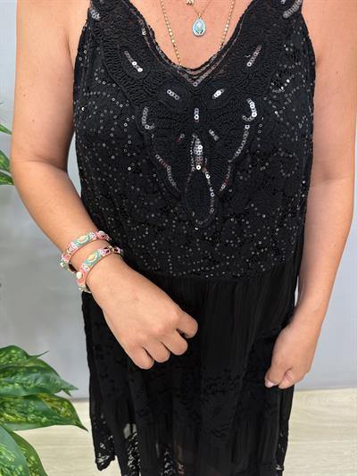 ASL 1240 Italyan Payet Detaylı Elbise Siyah