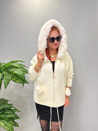 12400 Angora Kürk Ceket Ekru