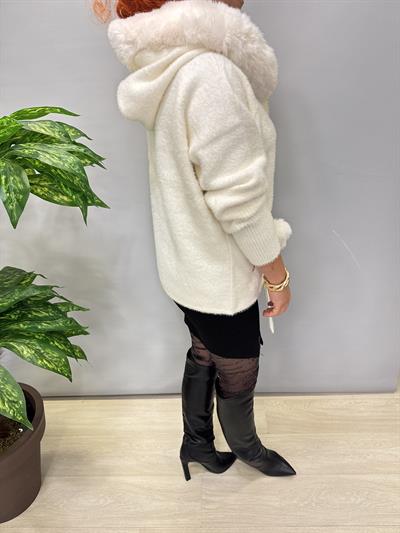 12400 Angora Kürk Ceket Ekru