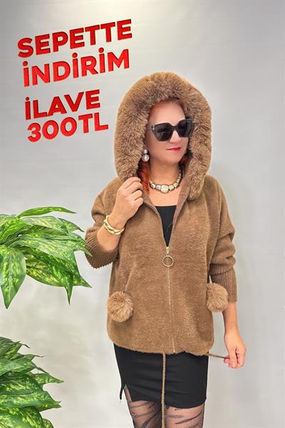 12400 Angora Kürk Ceket Kahve 