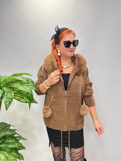 12400 Angora Kürk Ceket Kahve 