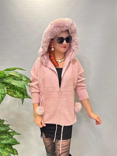 12400 Angora Kürk Ceket Pudra