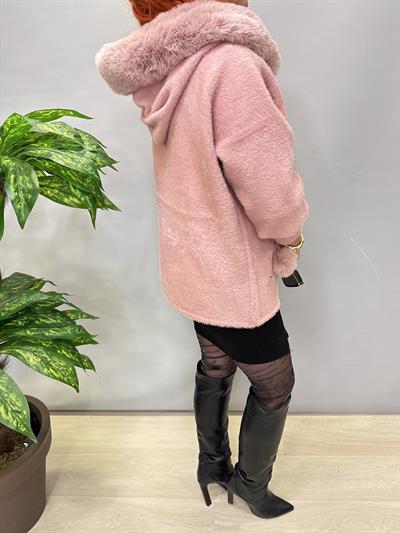 12400 Angora Kürk Ceket Pudra