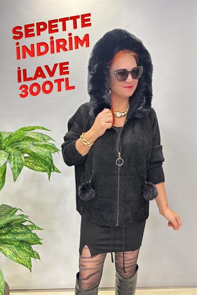 12400 Angora Kürk Ceket Siyah