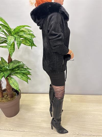 12400 Angora Kürk Ceket Siyah