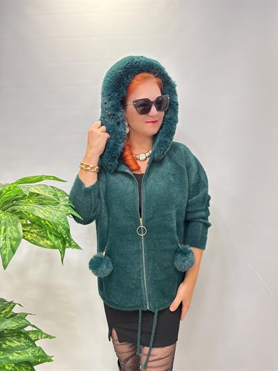 12400 Angora Kürk Ceket Zümrüt Yeşil
