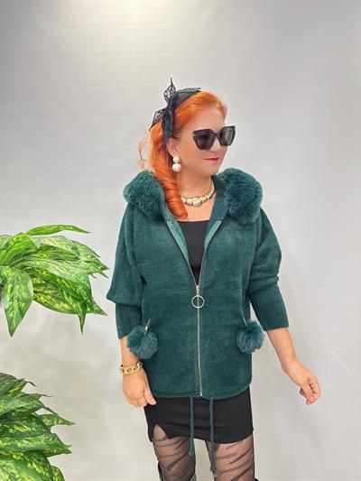 12400 Angora Kürk Ceket Zümrüt Yeşil