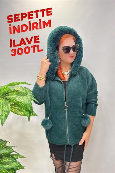 12400 Angora Kürk Ceket Zümrüt Yeşil