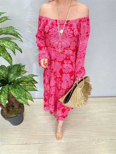 1316 Desenli Elbise Pembe