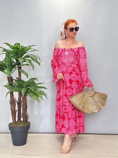 1316 Desenli Elbise Pembe