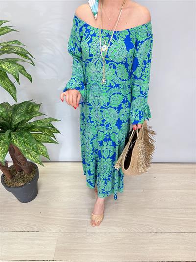 1316 Desenli Elbise Yeşil